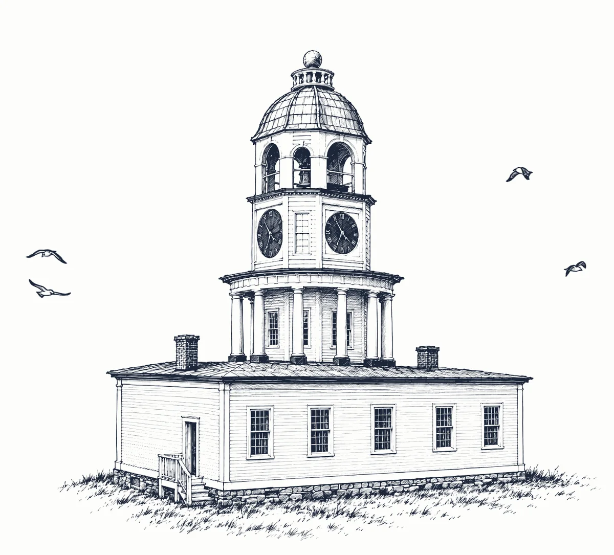 Pen-and-ink drawing of the Old Town Clock on Citadel Hill, Halifax